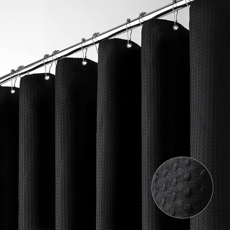 Zasłona prysznicowa 100 x 180 cm, tkanina o fakturze wafla do łazienek, hoteli, spa, z haczykami, czarna