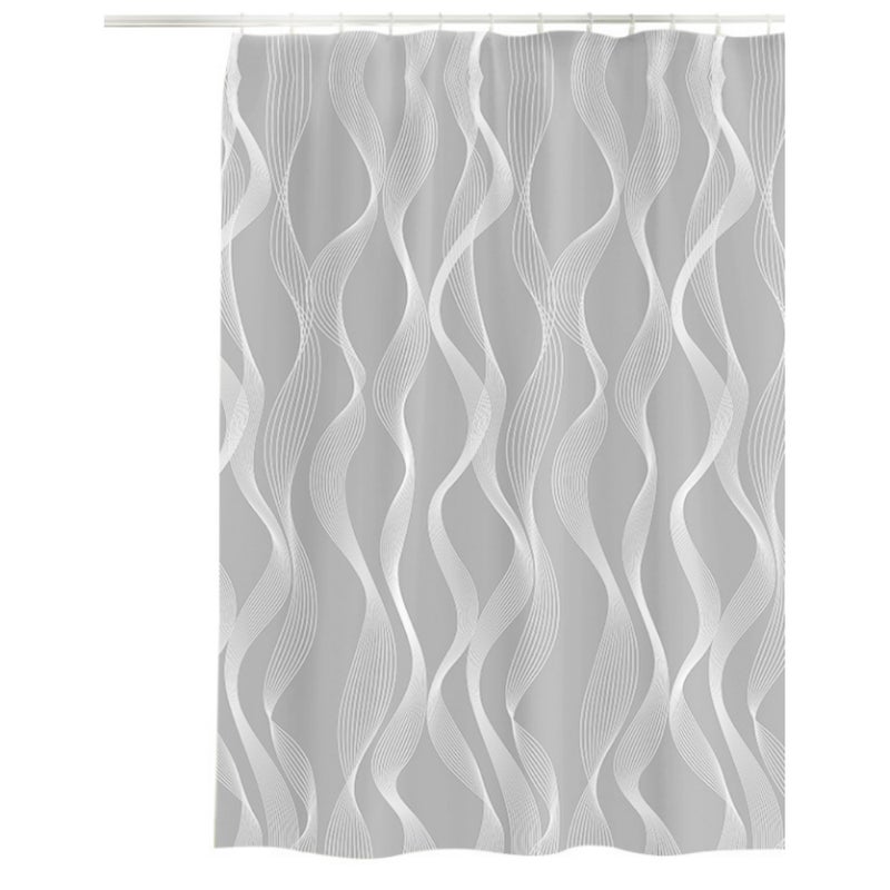Wodoodporna zasłona prysznicowa z plastikowymi haczykami, 220 x 200 cm, szara (wzór łukowy)