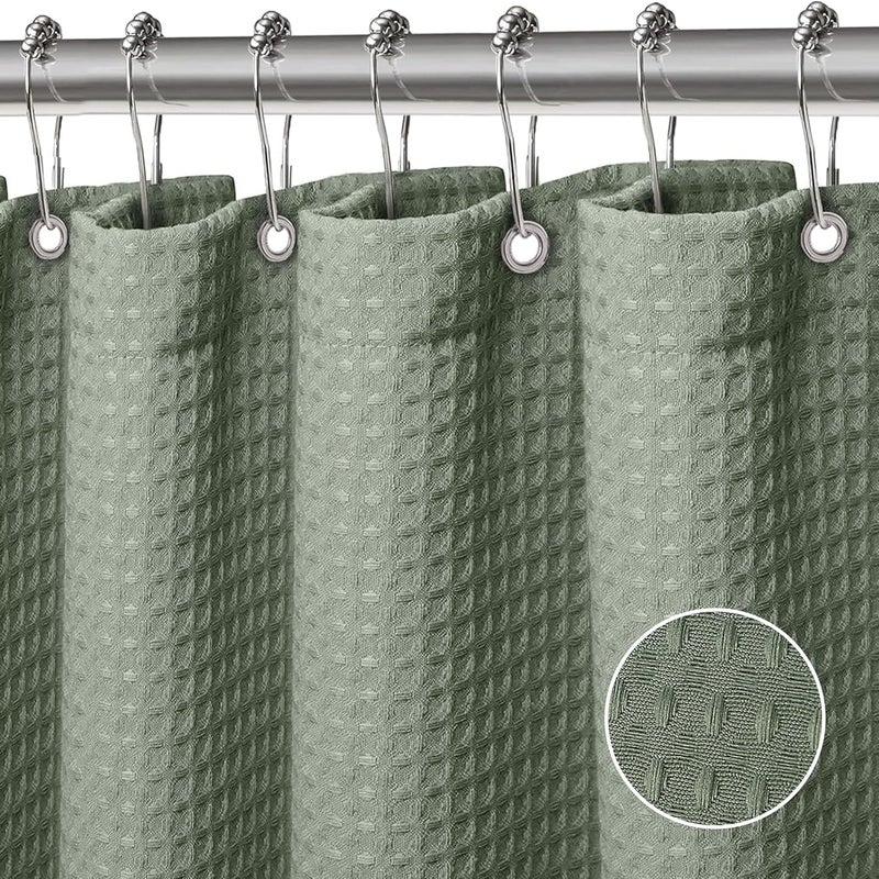 Zasłona prysznicowa Waffle, poliestrowa, nadająca się do prania w pralce, z haczykami, wodoodporna, 180 x 200 cm (zielona)
