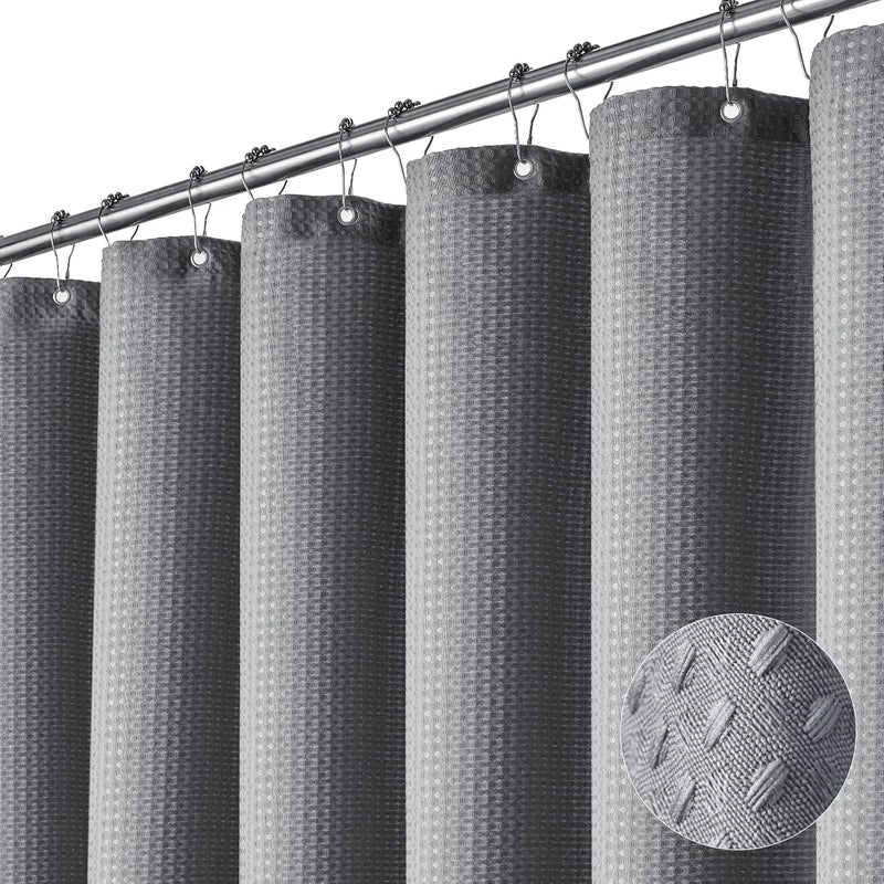 Zasłona prysznicowa - 200*180 cm, faktura waflowa, trwała, odpowiednia do łazienek, toalet, hoteli, z haczykami, szara