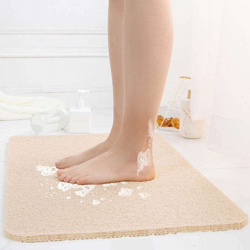 Mata łazienkowa antypoślizgowa, prostokątna, 80 x 40 cm, materiał luffa, z funkcją drenażu, odpowiednia do podłóg mokrych i śliskich (beżowa)