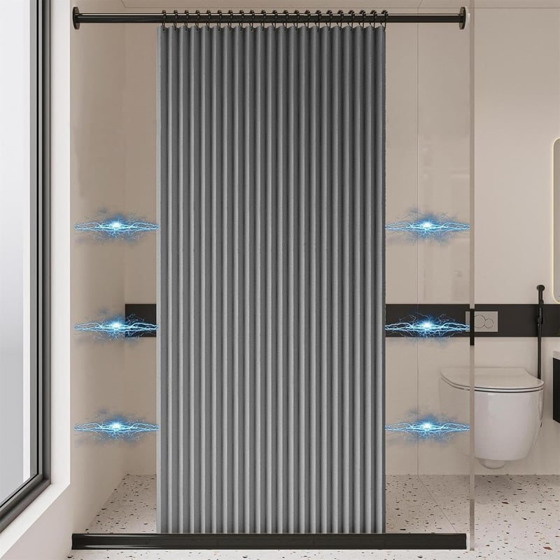 Magnetyczna składana zasłona prysznicowa, wodoodporna i anty-pleśniowa, gruba lniana, magnetyczna, bez podszewki, szara, 180 x 180 cm