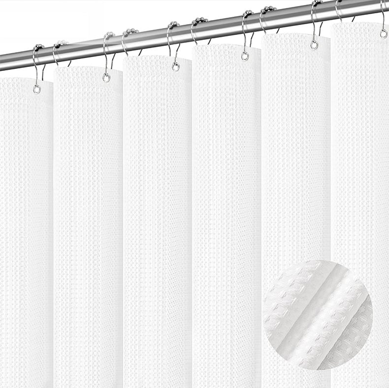 Zasłona prysznicowa waflowa z metalowymi kółkami do wanien i pryszniców, 180 x 200 cm (biała)