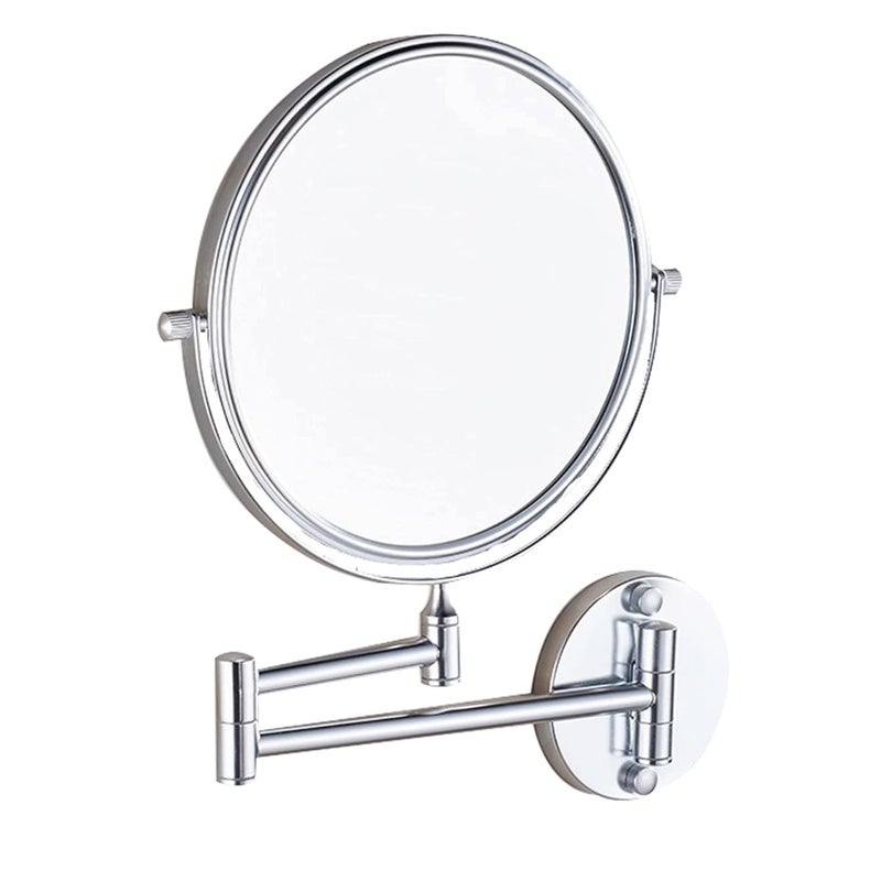 Lustro do makijażu montowane na ścianie, 20 cm, powiększenie 1x/3x, dwustronne, obrotowe, 360°, składane, błyszczące srebro