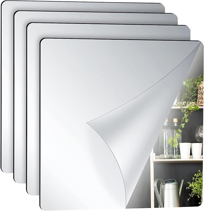 Lustro ścienne samoprzylepne, lustro elastyczne, lustro samoprzylepne do salonu, sypialni, łazienki, 20 x 20 cm