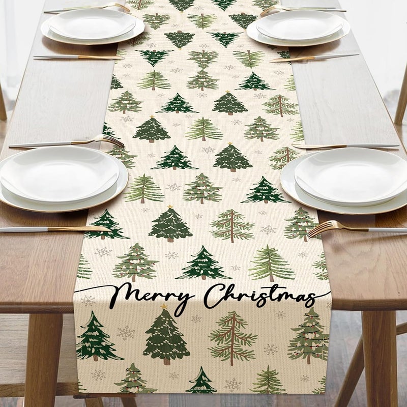 Bieżnik na stół w kształcie choinki, dekoracja kuchenna z juty z choinkami i płatkami śniegu, rustykalna zimowa dekoracja na