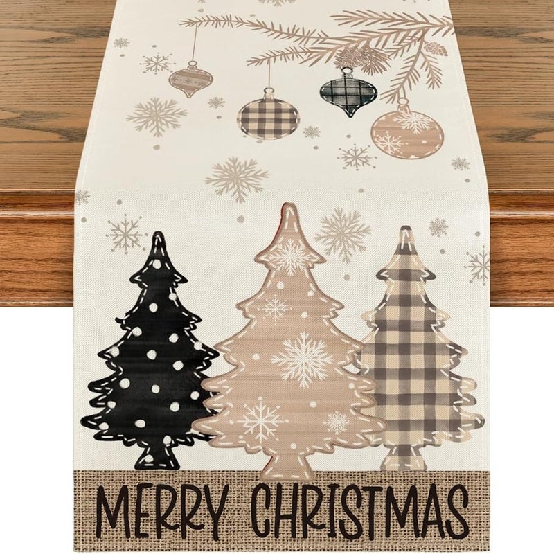 Bieżnik świąteczny, dekoracja stołu bożonarodzeniowego, beżowa choinka, do użytku wewnątrz i na zewnątrz, 33 x 275 cm, pomysł na prezent świąteczny, z