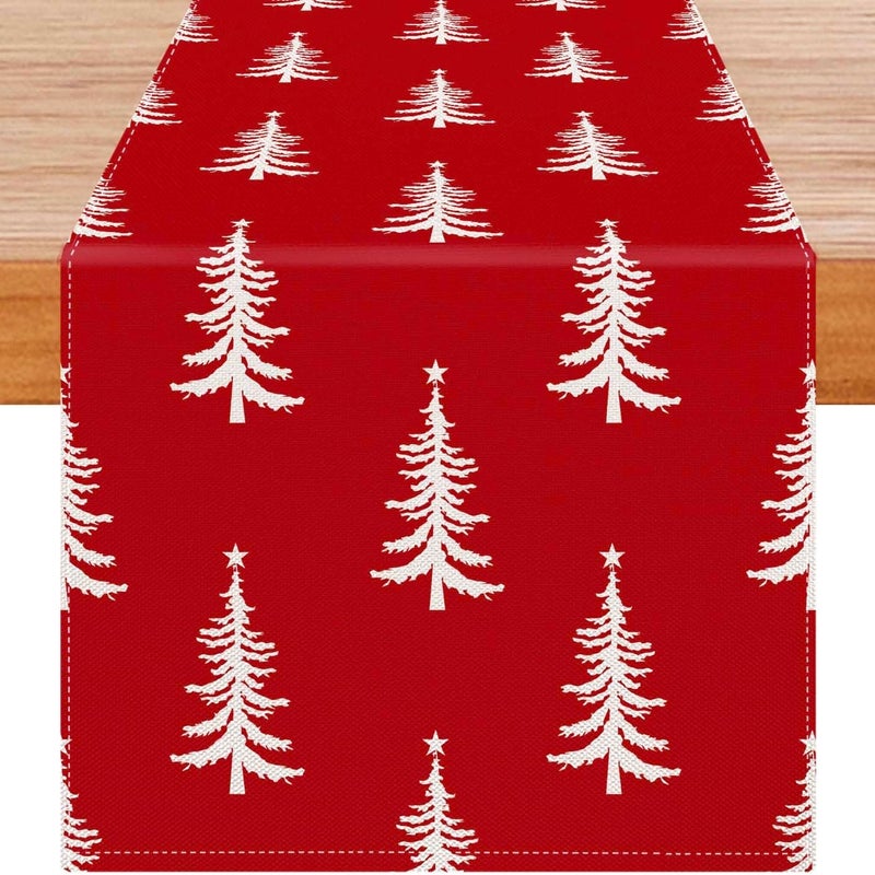 Czerwono-biały bieżnik świąteczny, dekoracja stołu na Boże Narodzenie, ozdoby na stół na Boże Narodzenie, bieżnik na stół do kuchni i jadalni na Boże