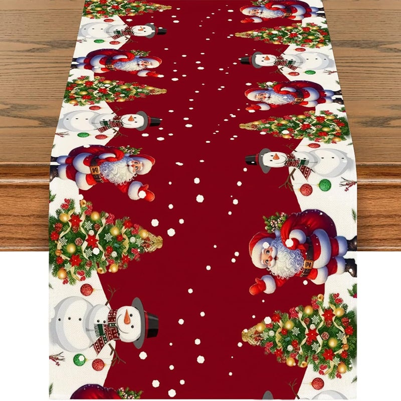 Bieżnik świąteczny, zmywalny, 33 x 183 cm, bieżnik w kształcie choinki, dekoracja stołu w kształcie bałwana, choinka