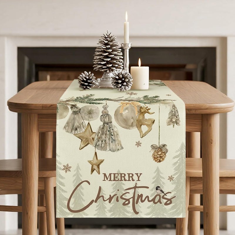Bieżnik świąteczny, dekoracja stołu na Boże Narodzenie, 33 x 180 cm, zmywalny obrus, prostokątny bieżnik, do zimowej kuchni, dekoracja stołu na Boże N