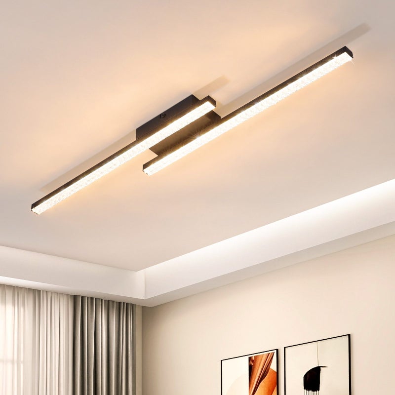 NETTLIFE Czarna lampa sufitowa LED 12W Nowoczesna lampa kryształowa z metalu, ciepłe światło 3000K do sypialni, korytarza, kuchni, biura, salonu
