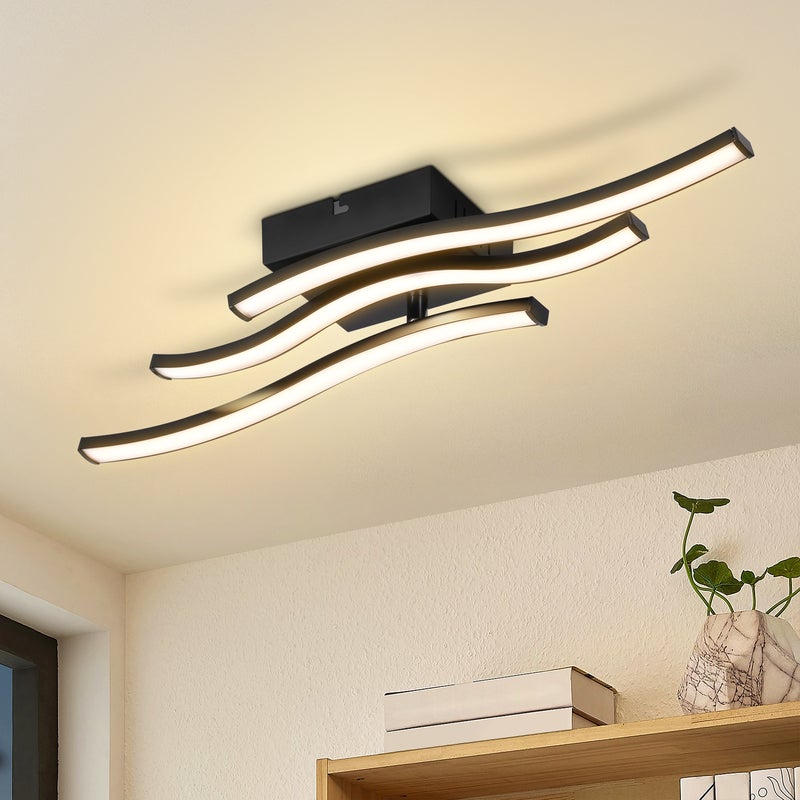 Lampa sufitowa LED Nettlife Wave Design, czarna – 18 W, 3000 K, ciepła biel – nowoczesna lampa do salonu, sypialni, kuchni i przedpokoju