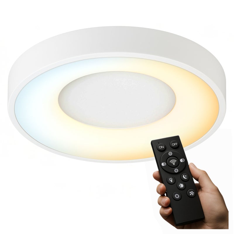 Lampa biała LED okrągła - Plafon sufitowy z pilotem 38cm 3 barwy światła - Panel ściemniany do pokoju biura - LEDHOFF