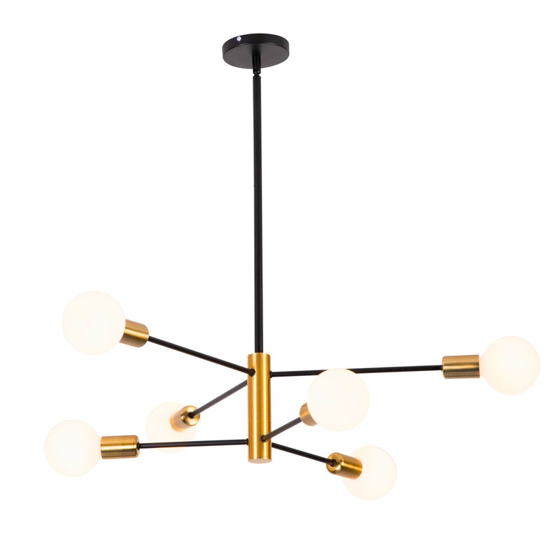 Lampa sufitowa wisząca 6x E27 Czarna Złota GLAMOUR ozdobna dekoracyjna 6-punktowa metalowa designerska - LEDHOFF