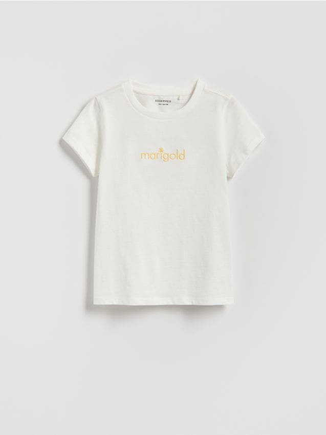 Reserved - T-shirt z haftem - złamana biel