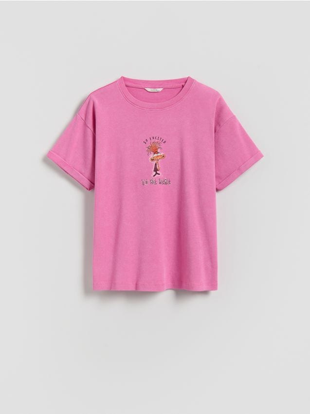 Reserved - T-shirt z nadrukiem Inside Out - fuksja