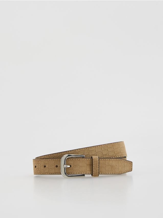 Reserved - Pasek z tłoczonym wzorem - beżowy