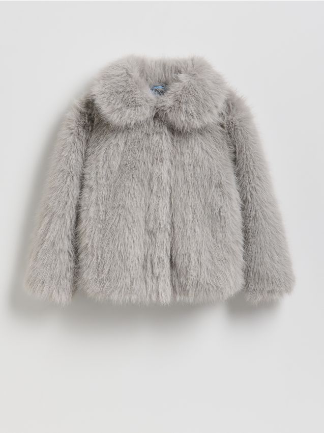 Reserved - Sztuczne futerko z kołnierzem - jasnoszary