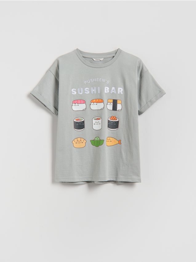 Reserved - T-shirt Pusheen - jasnoszary