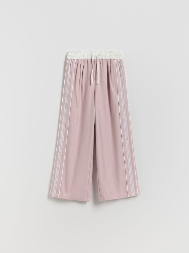 Reserved - Spodnie z koronkowymi lampasami - brudny róż