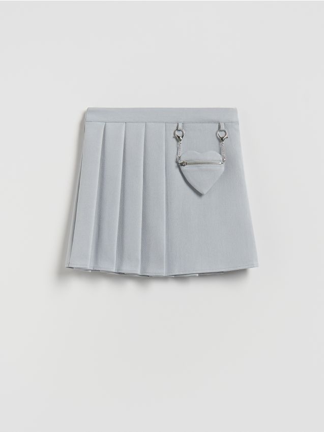 Reserved - Plisowana spódnica z saszetką - jasnoszary