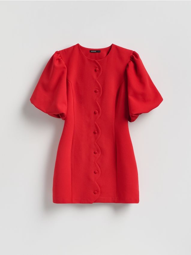 Reserved - Sukienka z bufiastymi rękawami - czerwony