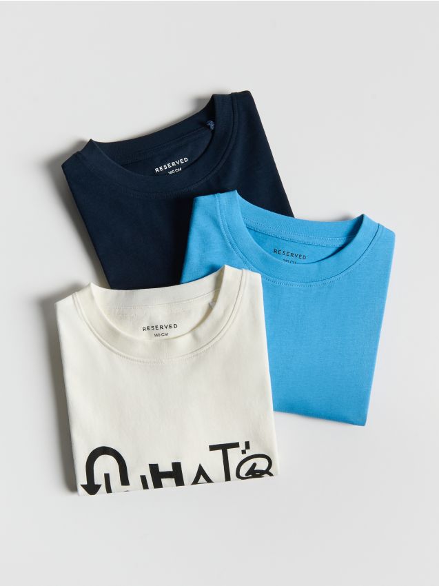Reserved - Bawełniany t-shirt 3 pack - złamana biel