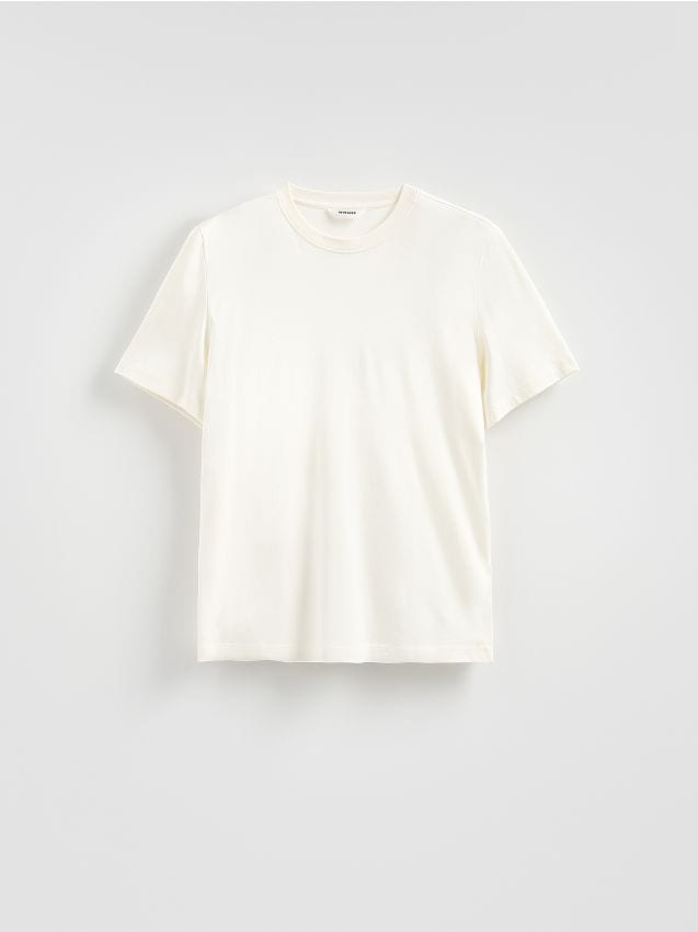 Reserved - T-shirt regular z bawełny merceryzowanej - złamana biel