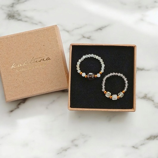 Zestaw pierścionków : DOBROBYT - cytryn, kwarc dymny, kryształ górski