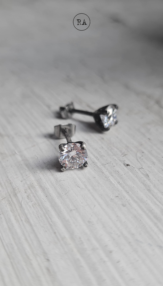 Moissanit: Srebrne kolczyki sztyfty oksydowane