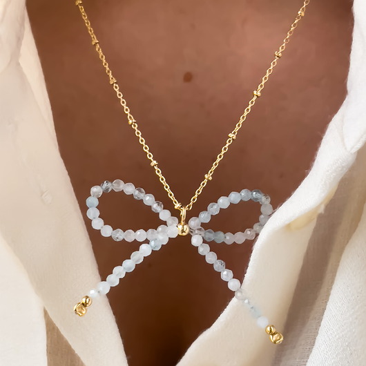 Naszyjnik z kokardką akwamaryn