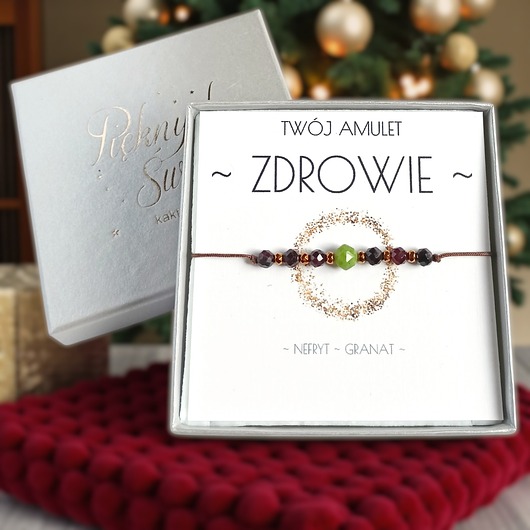 Amulet - ZDROWIE - świąteczne pudełko - NEFRYT, granat