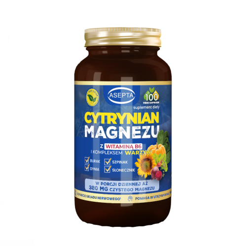 ASEPTA Cytrynian magnezu + B6 i kompleks warzyw 100 kaps.