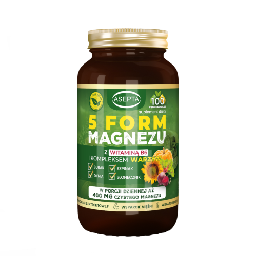 ASEPTA 5 form magnezu + B6 i kompleks warzyw 100 kaps.
