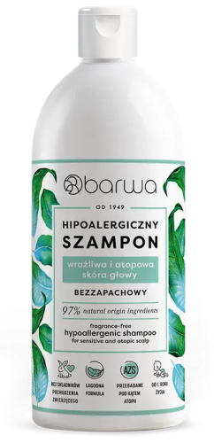 Hipoalergiczny szampon bezzapachowy do skóry wrażliwej i atopowej 400ml BARWA
