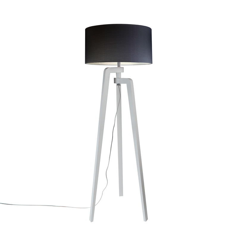 QAZQA Lampa podłogowa trójnóg biała klosz czarny 50cm - Puros
