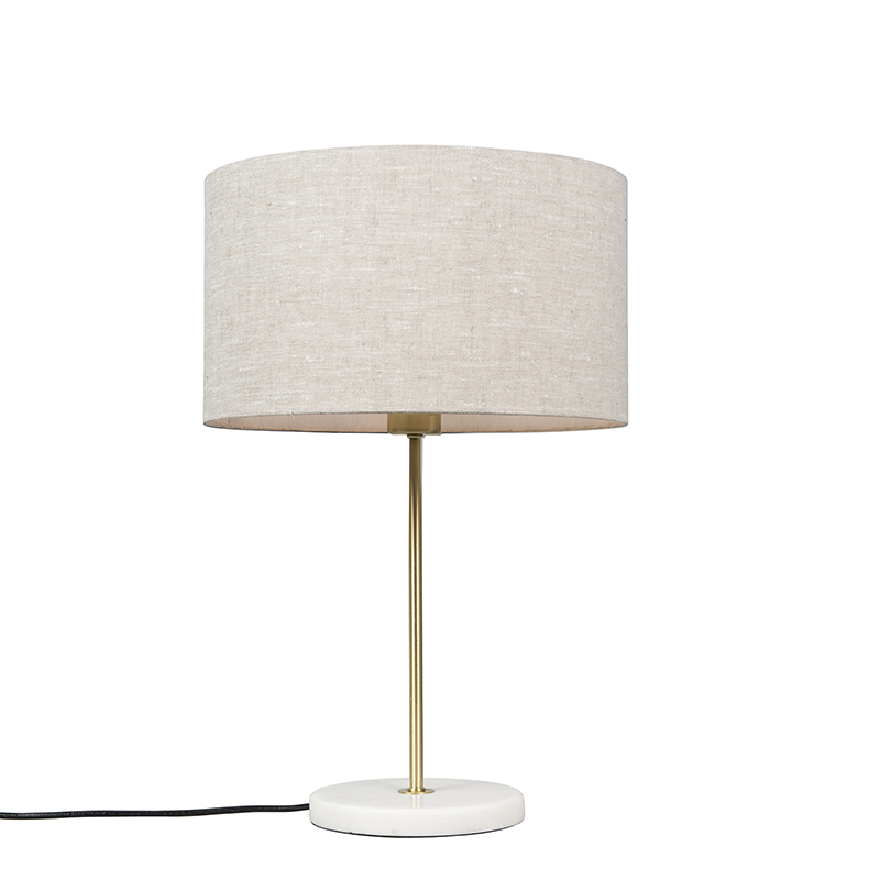 QAZQA Lampa stołowa mosiądz klosz jasnoszary 35cm - Kaso