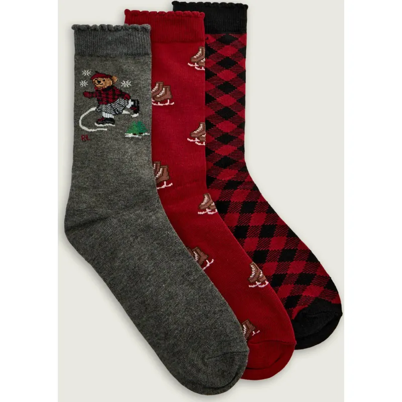 POLO RALPH LAUREN Skarpety 3-pack HOLD ICE SKATER BEAR