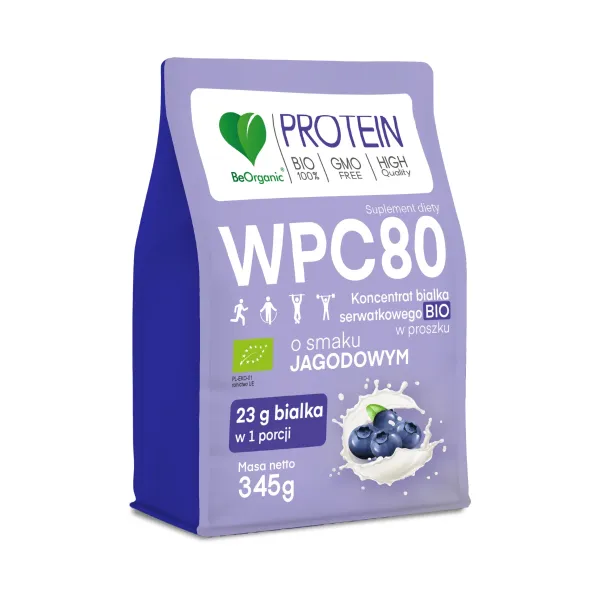 Białko Serwatkowe WPC 80 BIO Jagodowe 345 g - BeOrganic