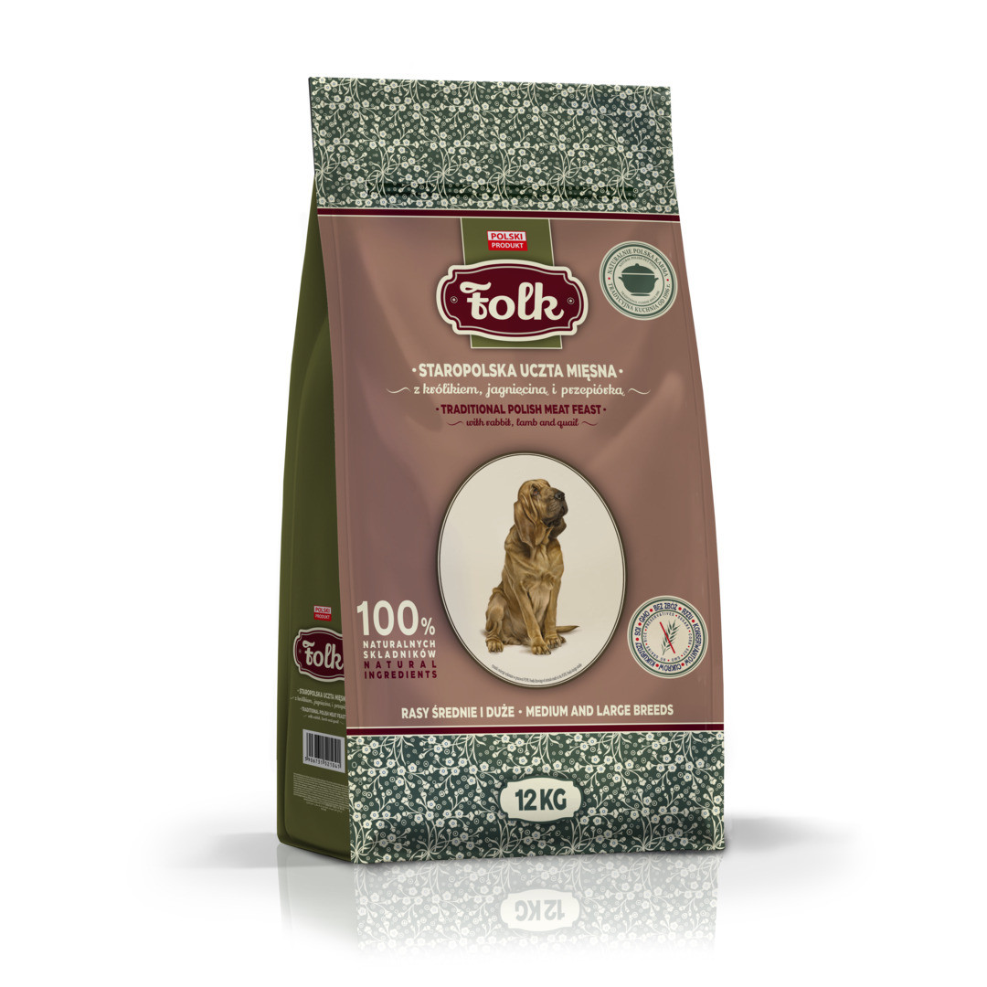 FOLK Duże i średnie rasy Staropolska uczta mięsna z królikiem, jagnięciną i przepiórką - sucha karma dla psa - 12kg