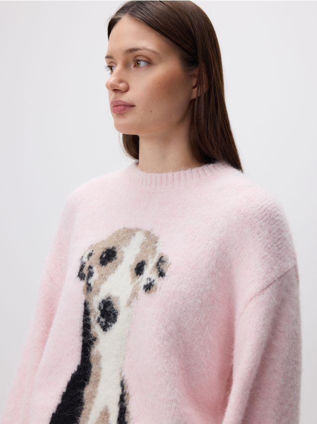 Reserved - Sweter z żakardowym wzorem - pastelowy róż