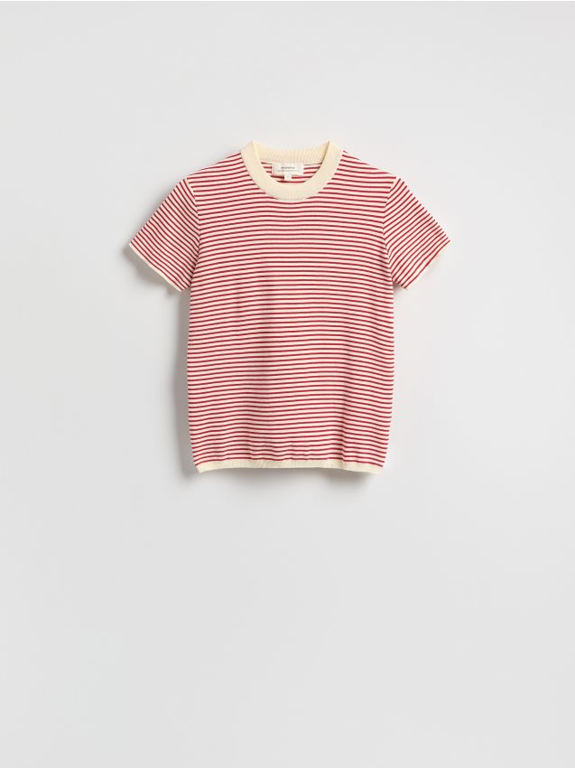 Reserved - Bawełniany t-shirt w paski - czerwony