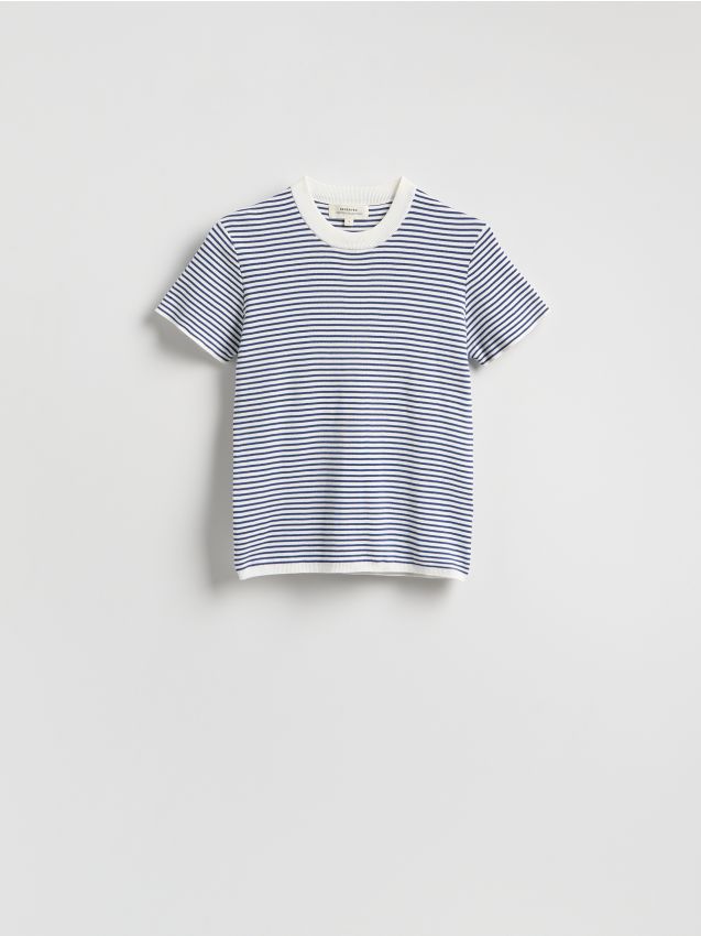 Reserved - Bawełniany t-shirt w paski - niebieski