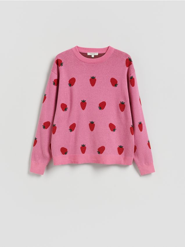 Reserved - Wzorzysty sweter z bawełną - różowy