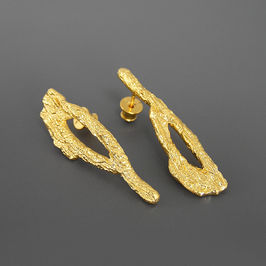 Złote gałązki, unikatowe kolczyki, srebro pozłacane