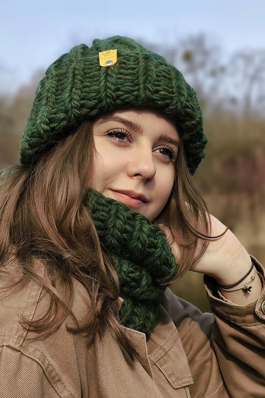 Wełniana czapka i komin- komplet zimowy peruvian WOOLY zielony