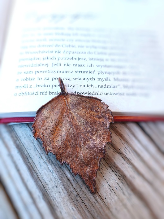 Liść brzozy wisior miedziany duży VIII