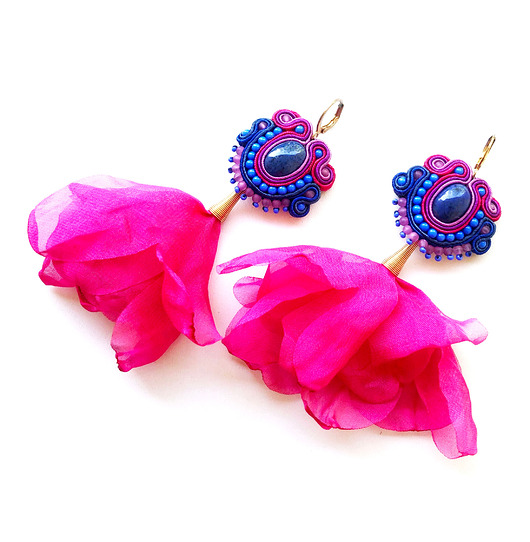 Sutaszowe kolczyki AMARANT z kwiatami