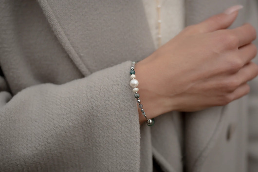 Bransoletka z Perłą i zielonym Turmalinem