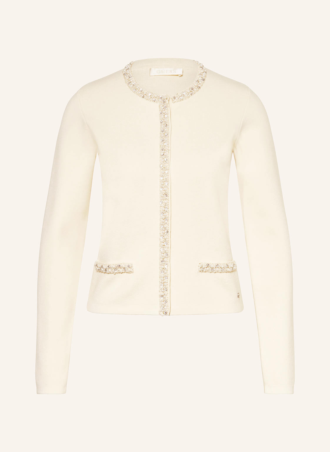 Guess Kardigan Z Ozdobnymi Kamykami I Perełkami weiss